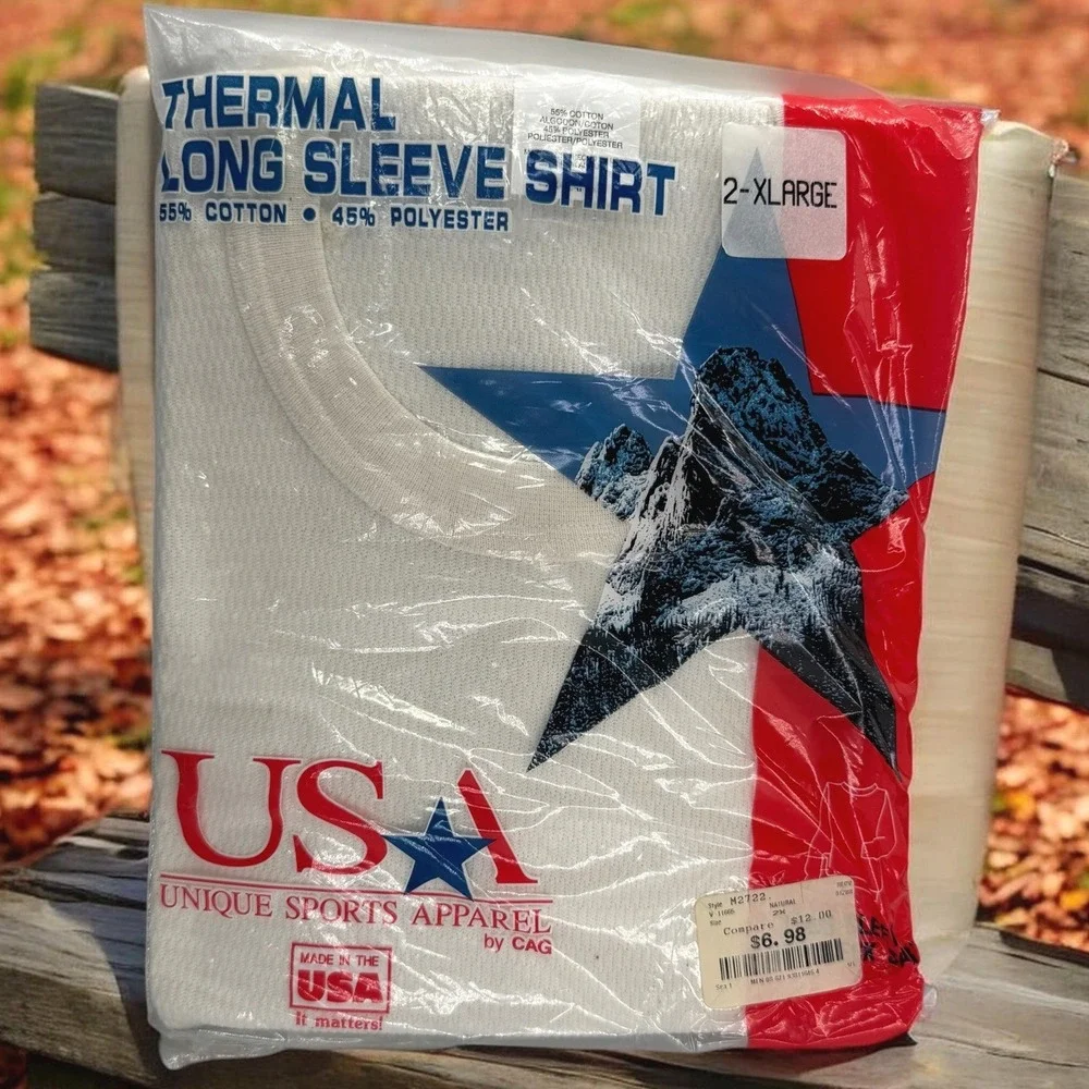 Vintage USA Thermal‎ Long Sleeve Shirt Mens 2XL Deadstock Made USA Waffle Knit